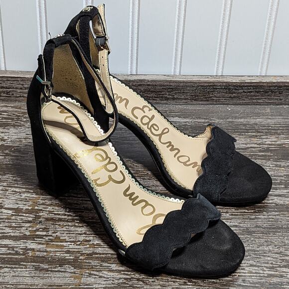 Sam Edelman Women's Odila Black Suede Leather Block Heel Sandal Size 7.5 M - Picture 1 of 6